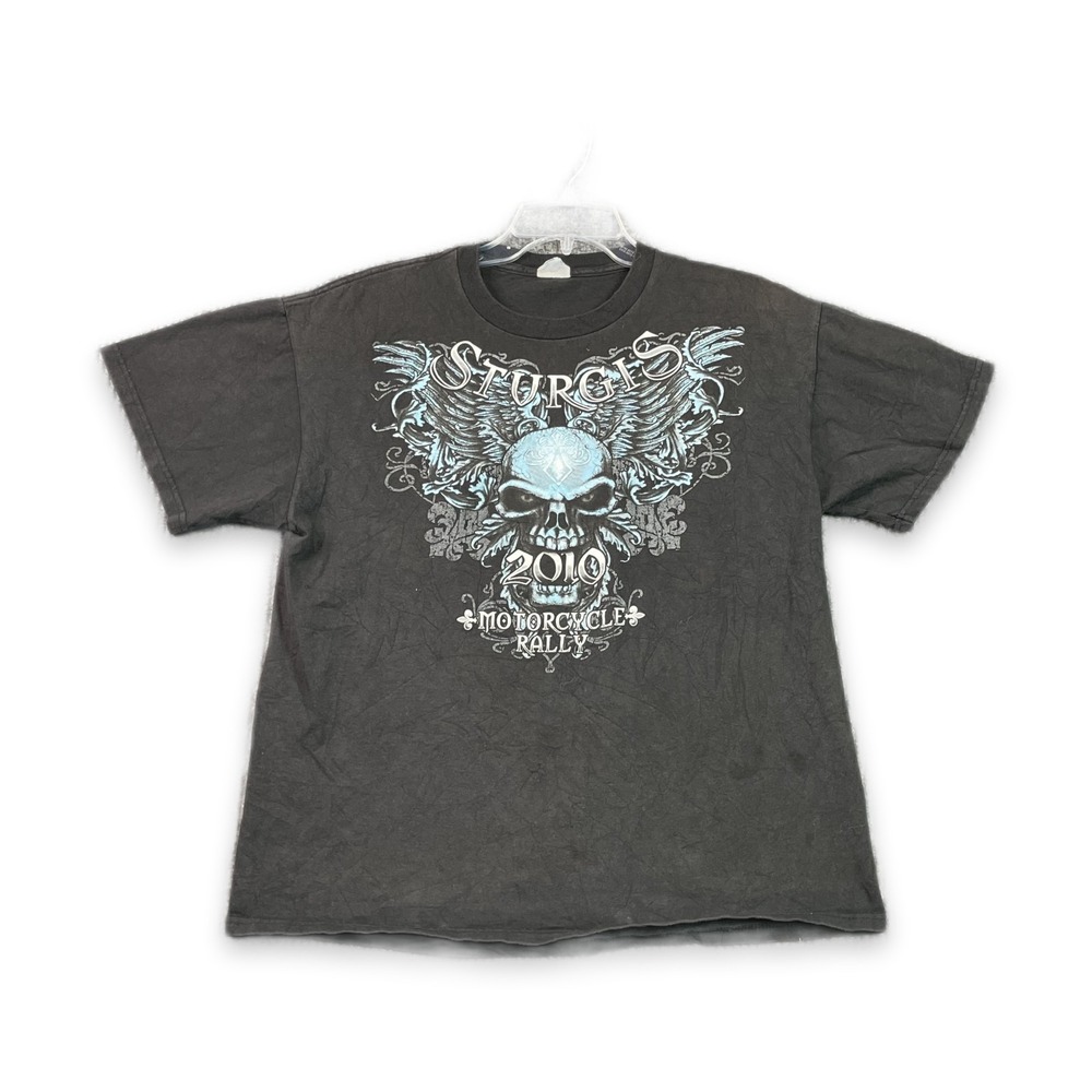Delta Sturgis Motorcycle Rally T-Shirt Mens L Black Skull Biker Graphic Cotton